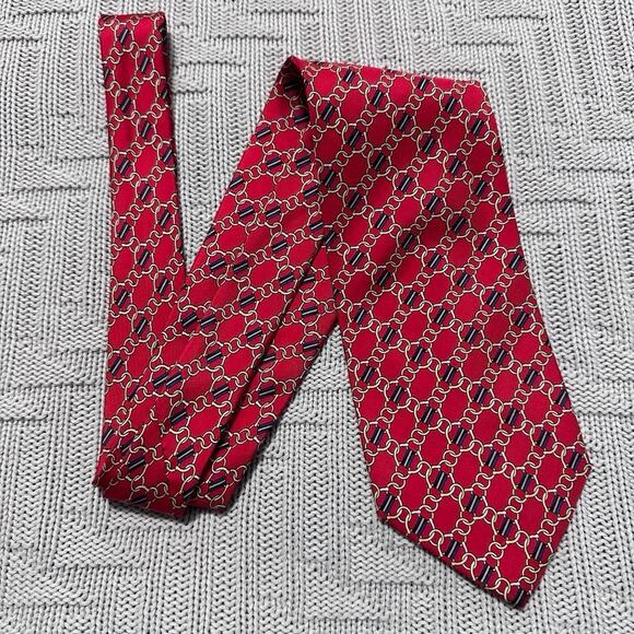 Vintage Gucci red gold chain silk tie - Picture 1 of 5